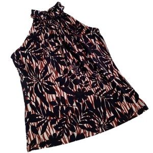 NY & Co Leaf Print Blouse Black Cream Brown XS